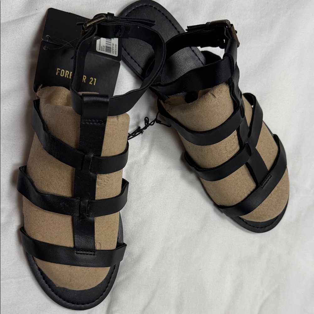 Forever 21 Elegant Black Strappy Sandals size 9 women sit high on ankle - Picture 8 of 12